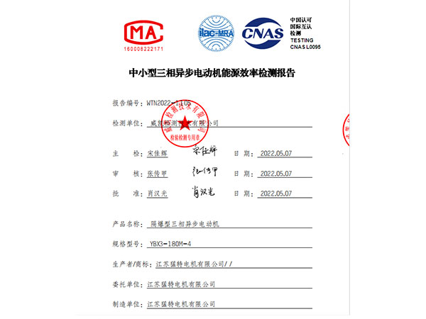 YBX3防爆电机能效检测报告